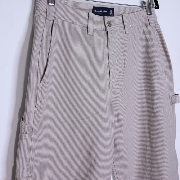 ABERCROMBIE & FITCH Baggy Pinstripe Carpenter Pant White/Tan Casual Men's 30 - Picture 3 of 8